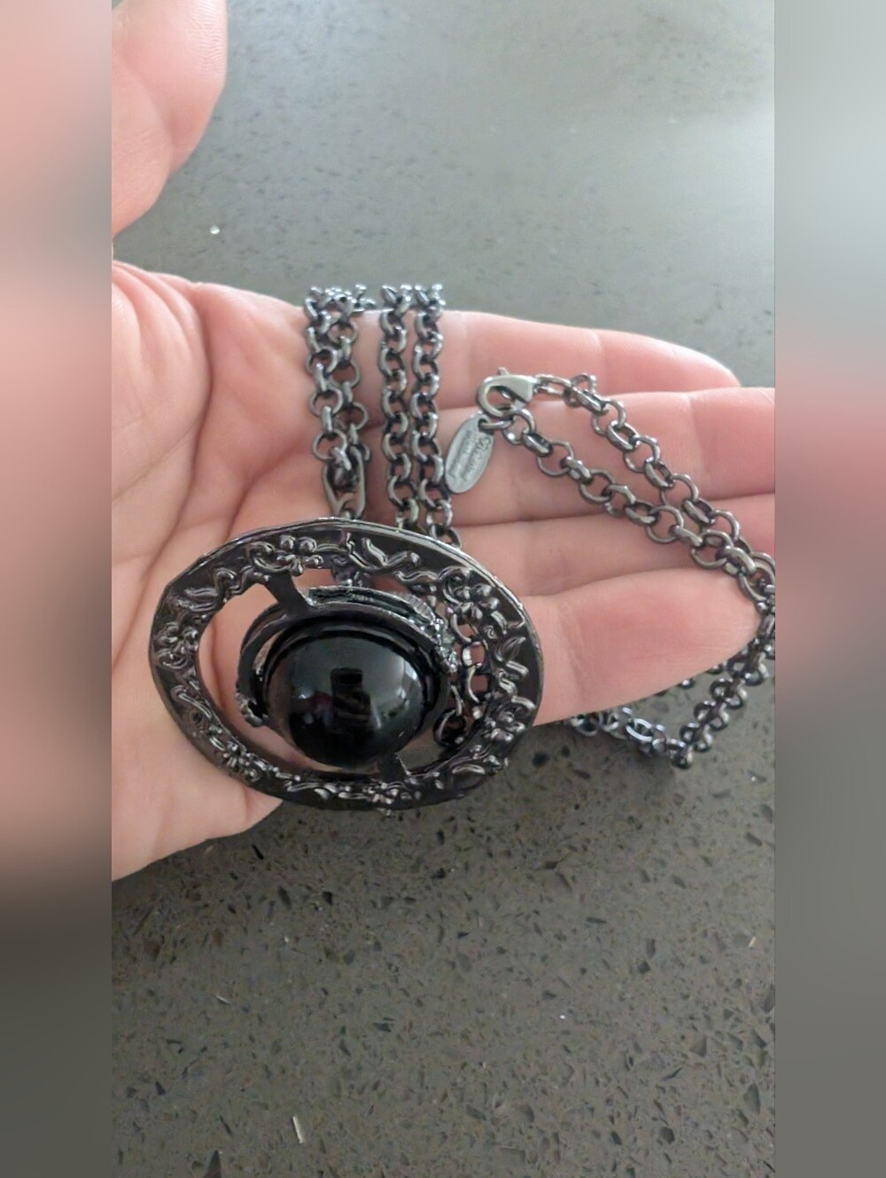 Silver-Tone Orb Pendant Necklace with Black Center - Viviennewestwood Style - Picture 9 of 9